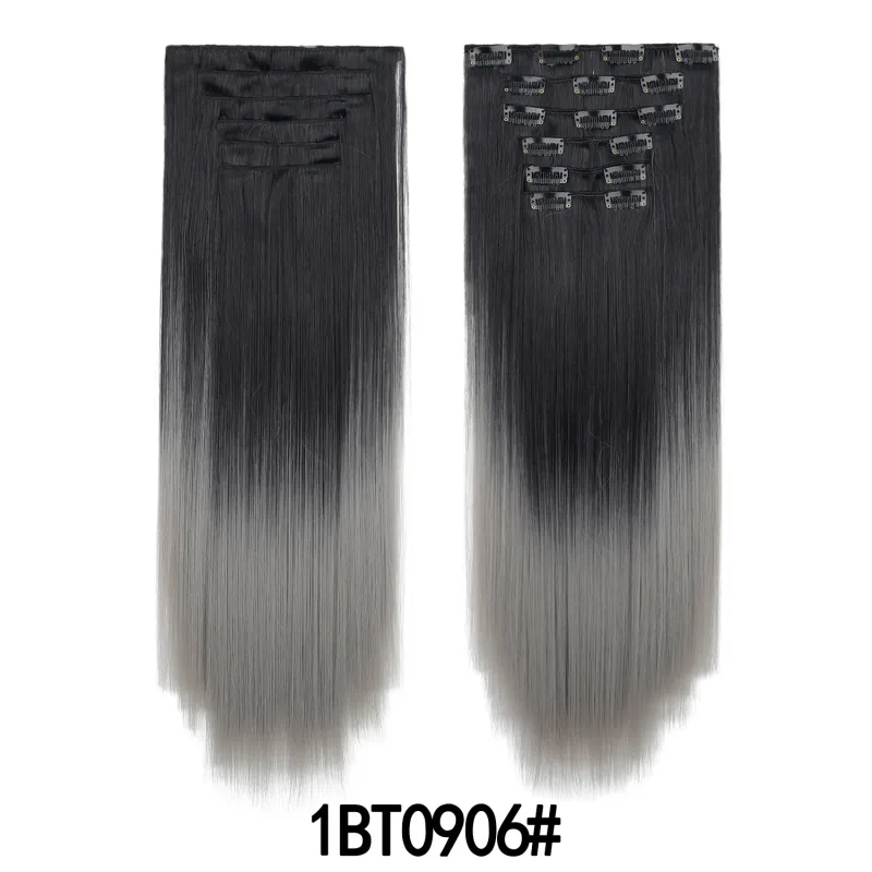 6 pçs 24 polegada ombre cor clip-in extensões de cabelo longo sintético em linha reta hairpieces em camadas macio invisível clip ins extensões — image 9