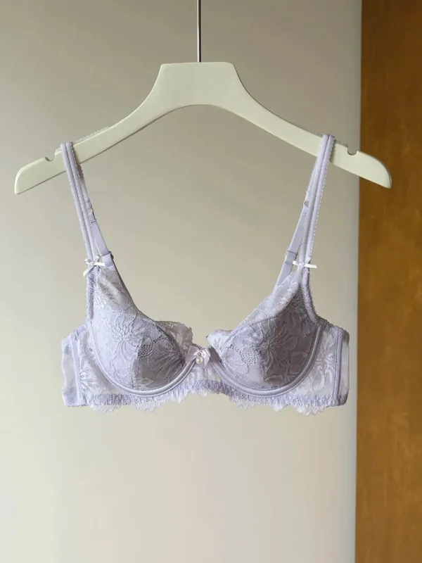 Lila Spets BH Dam Fransk Sexig Broderi Mjuk Bygel Minimizer Push Up Anti Sagging Underkläder BH 32‑38 — image 8