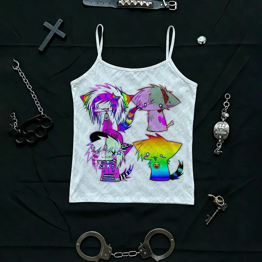 2000s Tops With Suspenders Sexy Top Women Aesthetic Summer Gyaru Clothes 90s Clothes Vintage Woman Clothing Women's Cropped Y2k