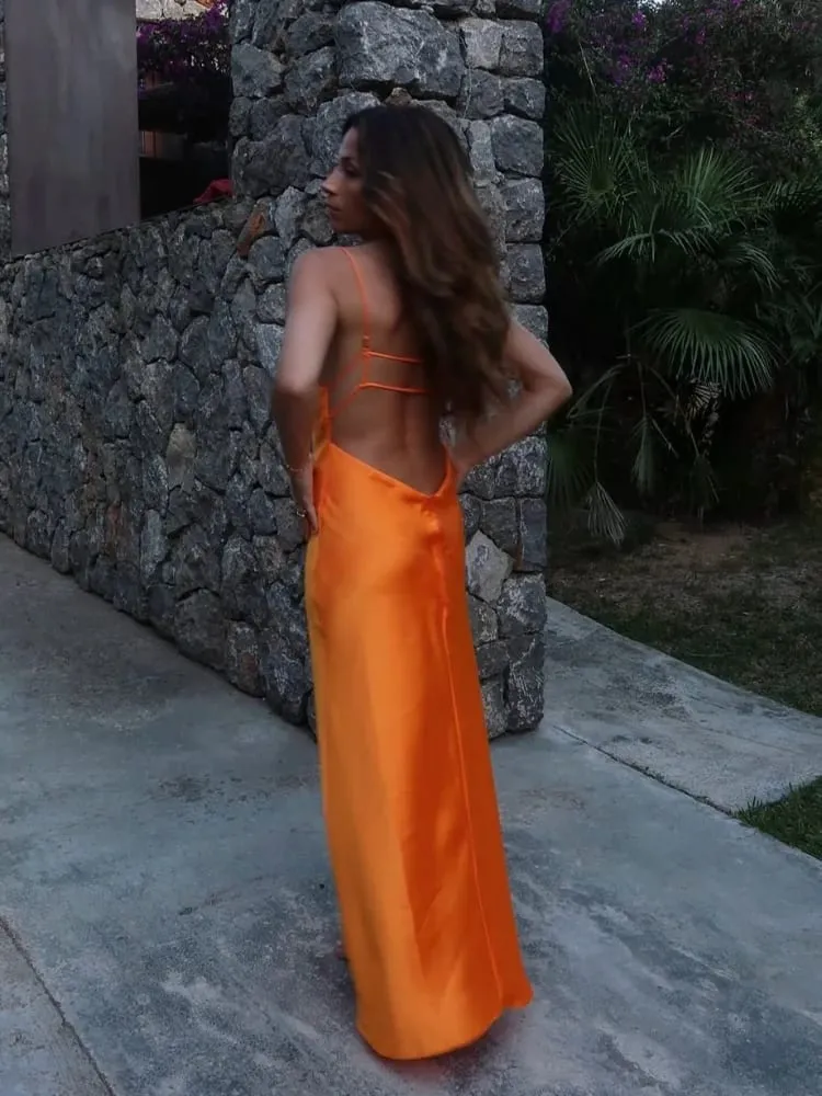 Solid Backless Stain Maxi Dress Pambabaeng Casual Spaghetti Strap V-neck High Waist Dresses 2026 Lady Summer Vacation Party Gowns — image 4
