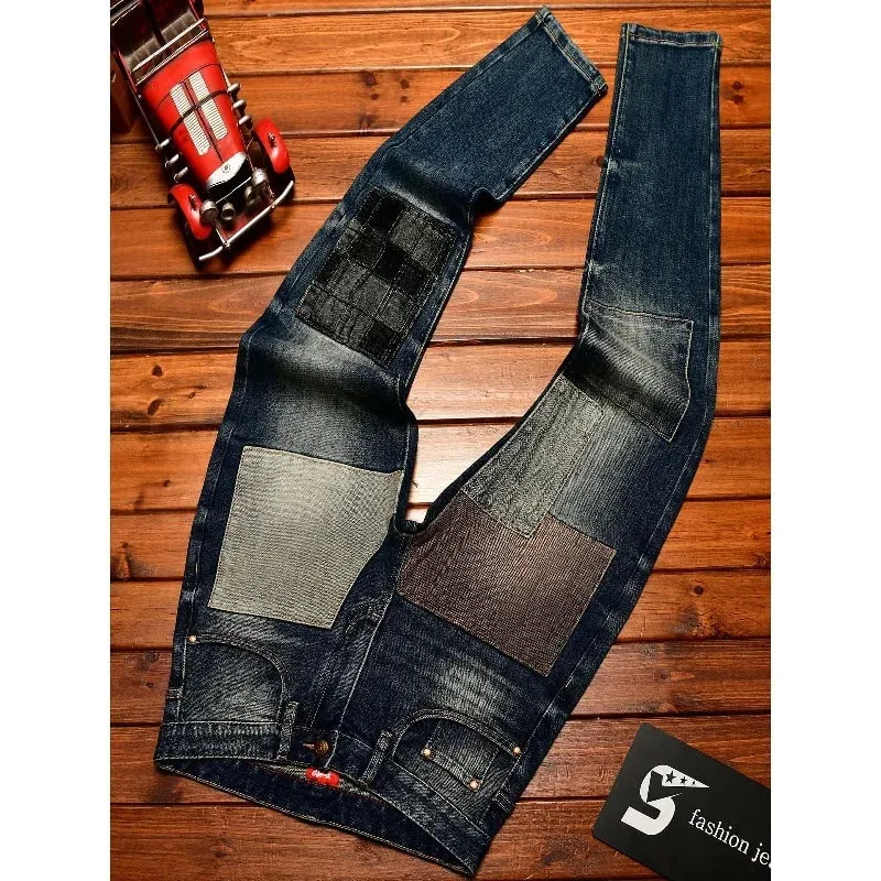 Y2K Street Fashion Designer Men Jeans High Quality Retro Blue Stretch Slim Fit Ripped Jeans Men Brand Vintage Denim Pants — image 3