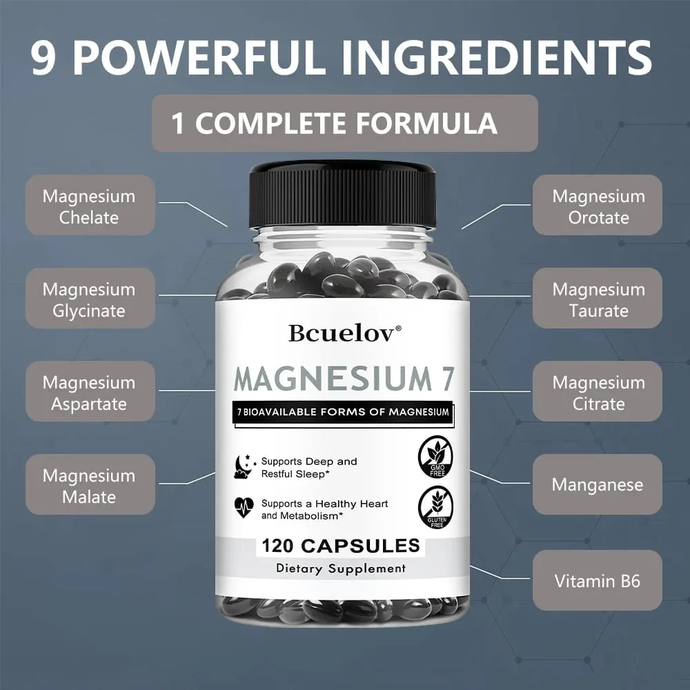 Magnesium 7 Supplement Natural Magnesium Capsules for Heart Sleep and Metabolism Support with Vitamin B6 Vegan Non-GMO — image 2