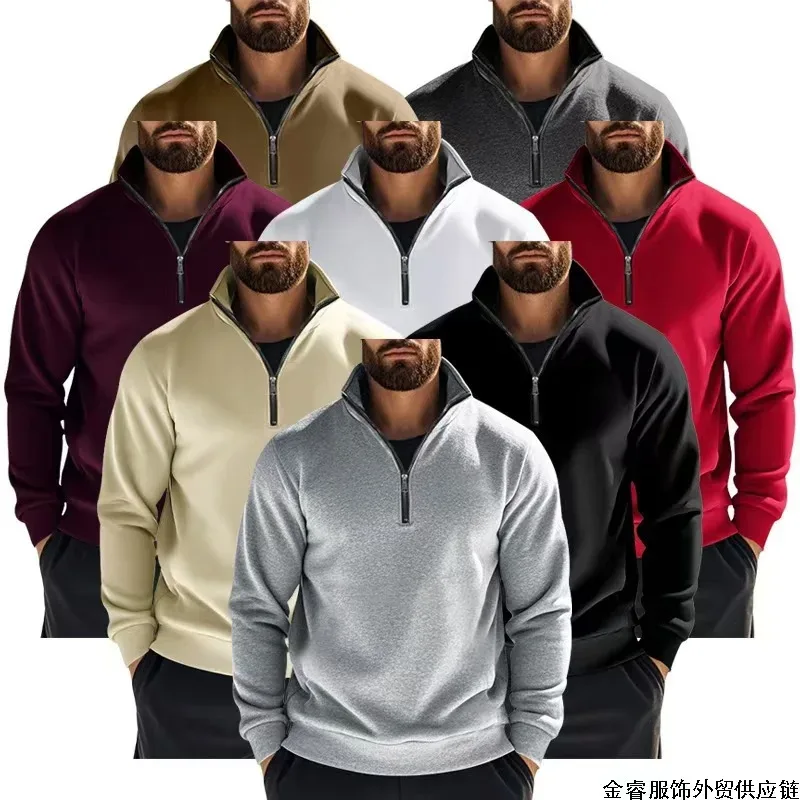 2026 Outdoor Men Zipper Sweatshirts Spring Quarter Zip Pullover Half Zipper Hoodie Men Gym Man Autumn Solid Men Sweatshirt Coat — image 16