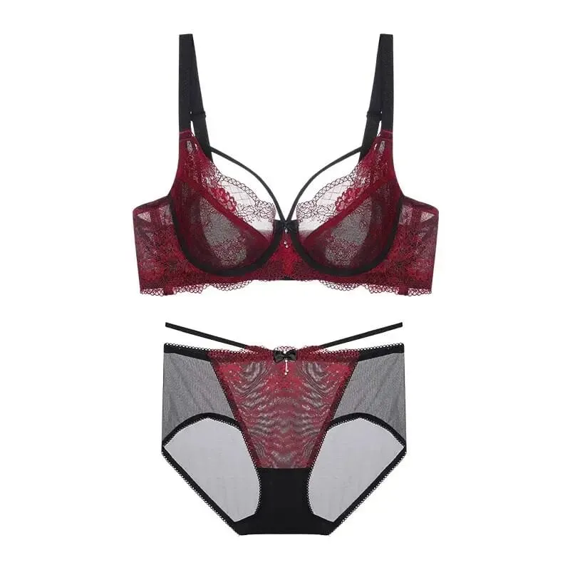 Sexy Minimizer Bra Set Full Cup Ultra Thin Lace Gathered Plus Size 34-42 Big Breast To Small Breast Support Comfort Lingerie — image 12