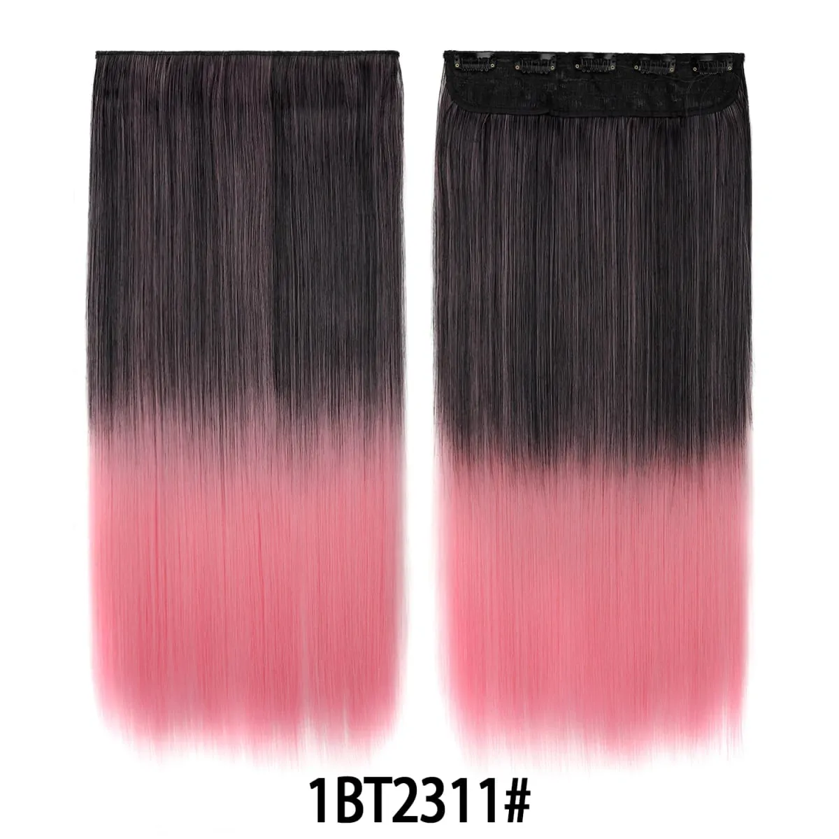 Jeedou Rainbow Hairpieces Clip In Hair Extension One Piece With 5Clips Ombre Color Straight Hair Wig For Girls Halloween Cosplay