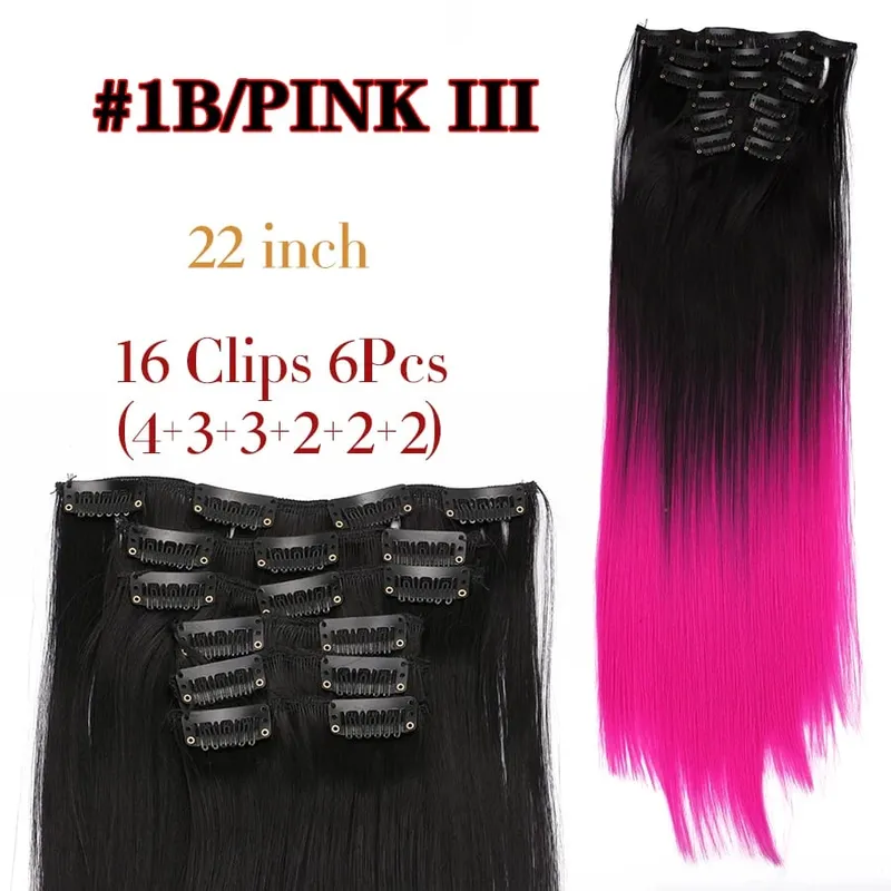 Black Clip In Extensions Straight 22" Long Synthetic Thick Clips On Hair Piece For Women 6Pcs/Set Curly Full Head Weddings Daily — image 25