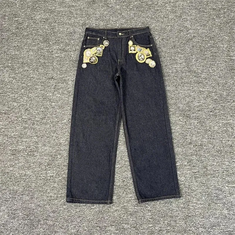 Heavy Embroidery Flowers Derschutze Mens Jeans Men Women 1:1 Best Quality Vintage Derschutze Womens Straight-leg Denim Pants — image 17