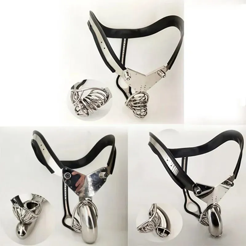 Male Stainless Steel Chastity Belt Lockable Chastity Cage Silicone Adjustable Waist Chastity Device BDSM Slave Sex Toy for Men — image 1