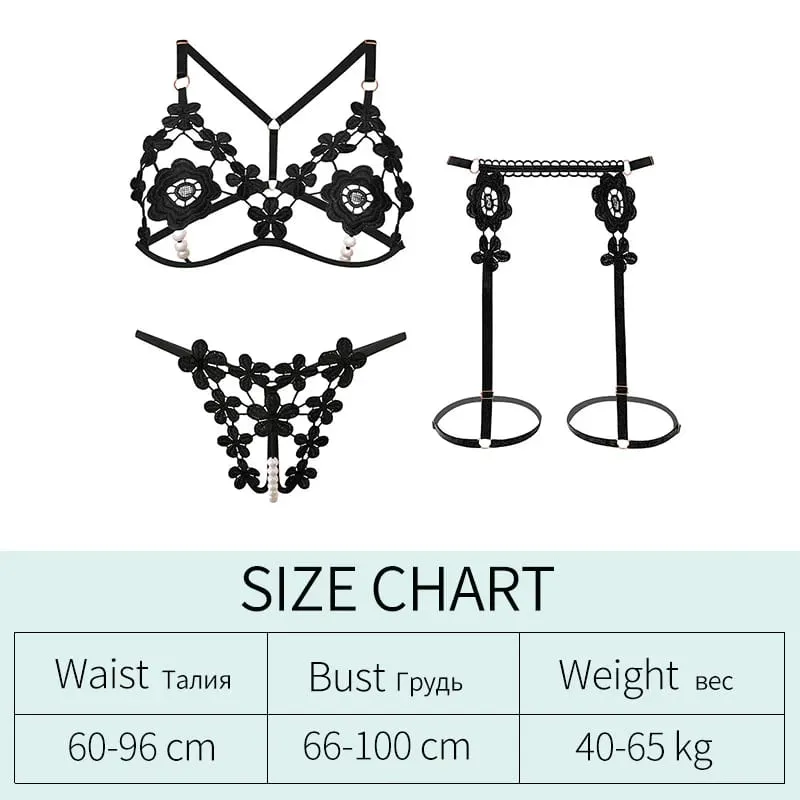 3Pcs/Set Pearl Sexy Bra Set Women Bralette Girls Pearl Underwear Thong Erotic Open Sleepwear Transparent Bras Lingerie Sets — image 6