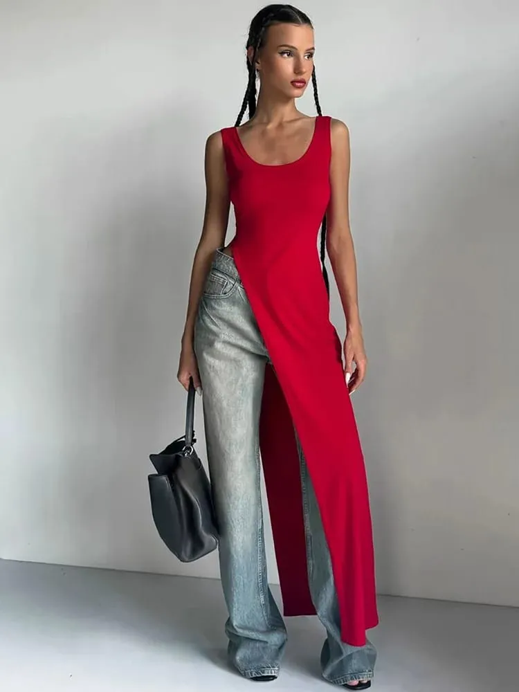 Summer personality trend slim fit solid color street niche irregular asymmetrical hem sleeveless camisole vest dress — image 6