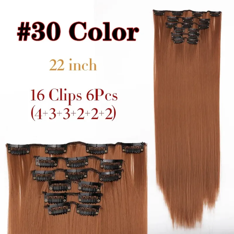 Black Clip In Extensions Straight 22" Long Synthetic Thick Clips On Hair Piece For Women 6Pcs/Set Curly Full Head Weddings Daily — image 13