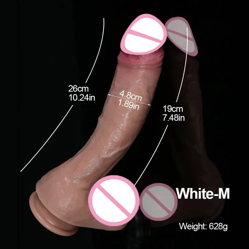 XXL Wihte Silicone Realistic Dildo Soft Dick Suction Cup Penis Anal Sex Toys Women G-spot Stimulator with Curved Shaft and Ball — image 8