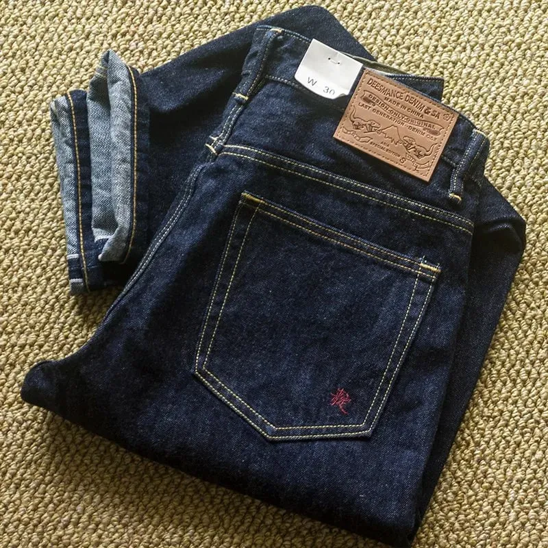 Japanese Vintage Denim Jeans with Sanding Featuring Red Stitching and Original Color for Autumn with Embroidery Jeans — image 4
