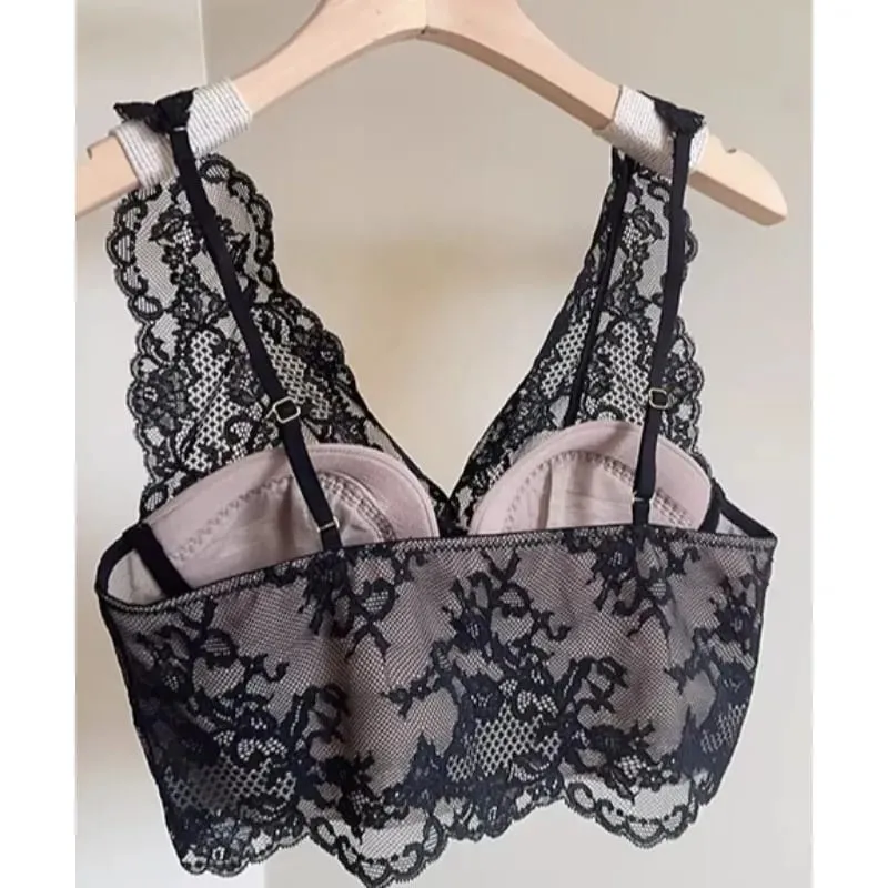 Women's French Lace Bralette Push Up Gathering No Underwire Backless Bra Sets Sheer Lingerie Outerwear Going Out Tops Size S- XL — image 4