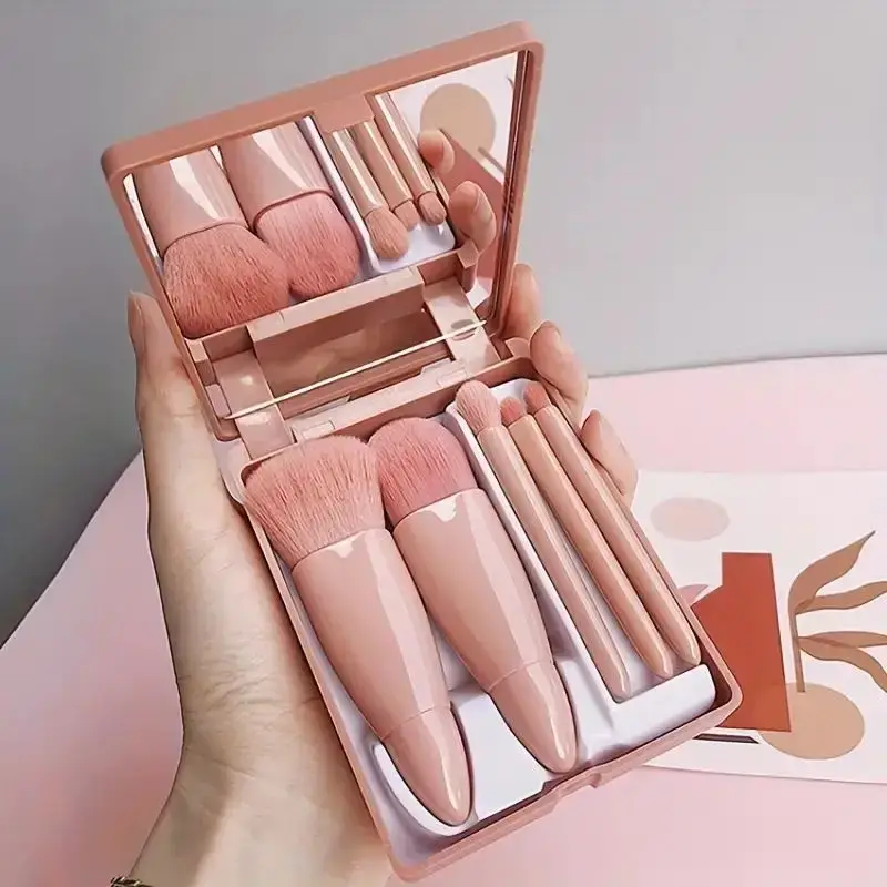 5pcs Mini Makeup Brushes Small Function Kit Complete Cosmetic Brushes With Case And Mirror Travel Size Makeup Brushes Set