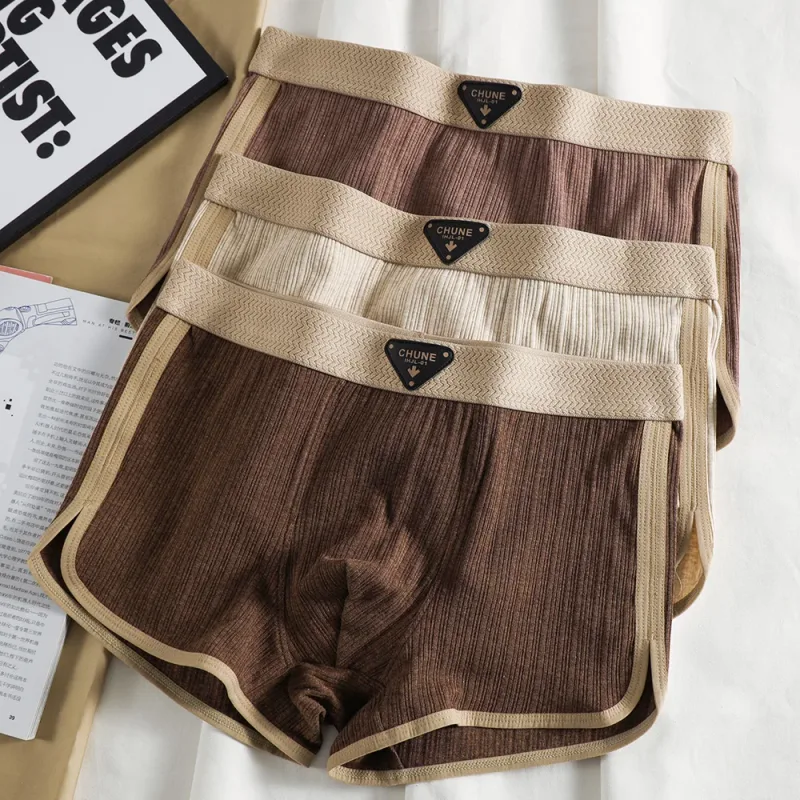3PCS/Pack 100% Cotton Solid Striped Panties na Panlalaki Para sa 40-100kg Breathable Mesh Crotch Underpants High Elastic Waistband Boxer — image 16
