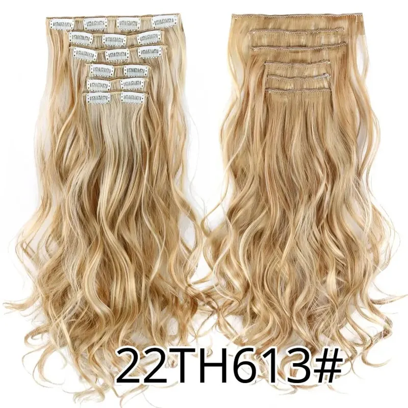 Black Clip In Extensions Straight 22" Long Synthetic Thick Clips On Hair Piece For Women 6Pcs/Set Curly Full Head Weddings Daily — image 47