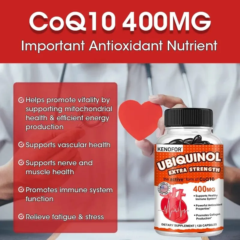 Ubiquinone CoQ10 400 mg - Támogatja a szív egészségét Energiát biztosít az ízületek egészségének támogatásához Szuper felszívódású vegetáriánus kapszulák — image 2