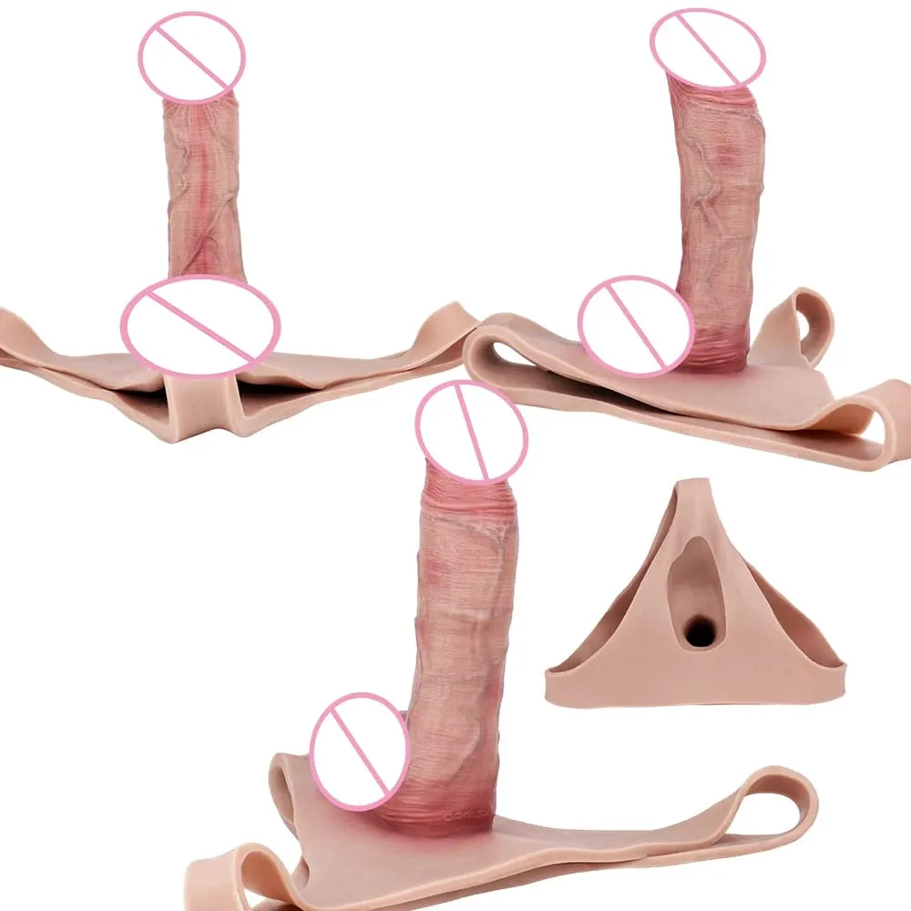 Højtalje realistisk penisærme насадка на член Strap On Hollow Dildotrusser Silikone Dick Extender Sexlegetøj til mænd