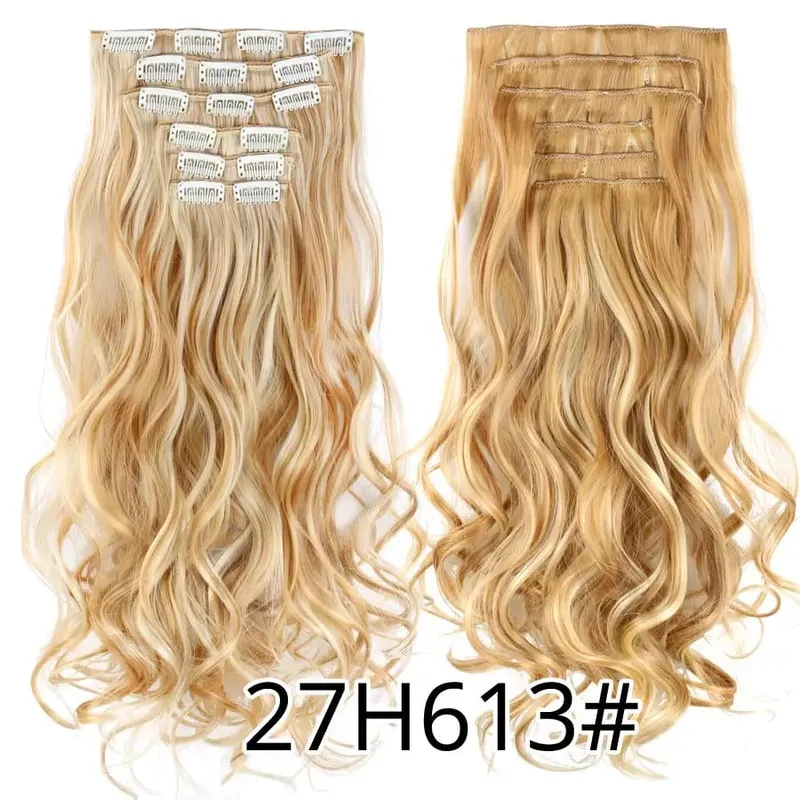 Black Clip In Extensions Straight 22" Long Synthetic Thick Clips On Hair Piece For Women 6Pcs/Set Curly Full Head Weddings Daily — image 49
