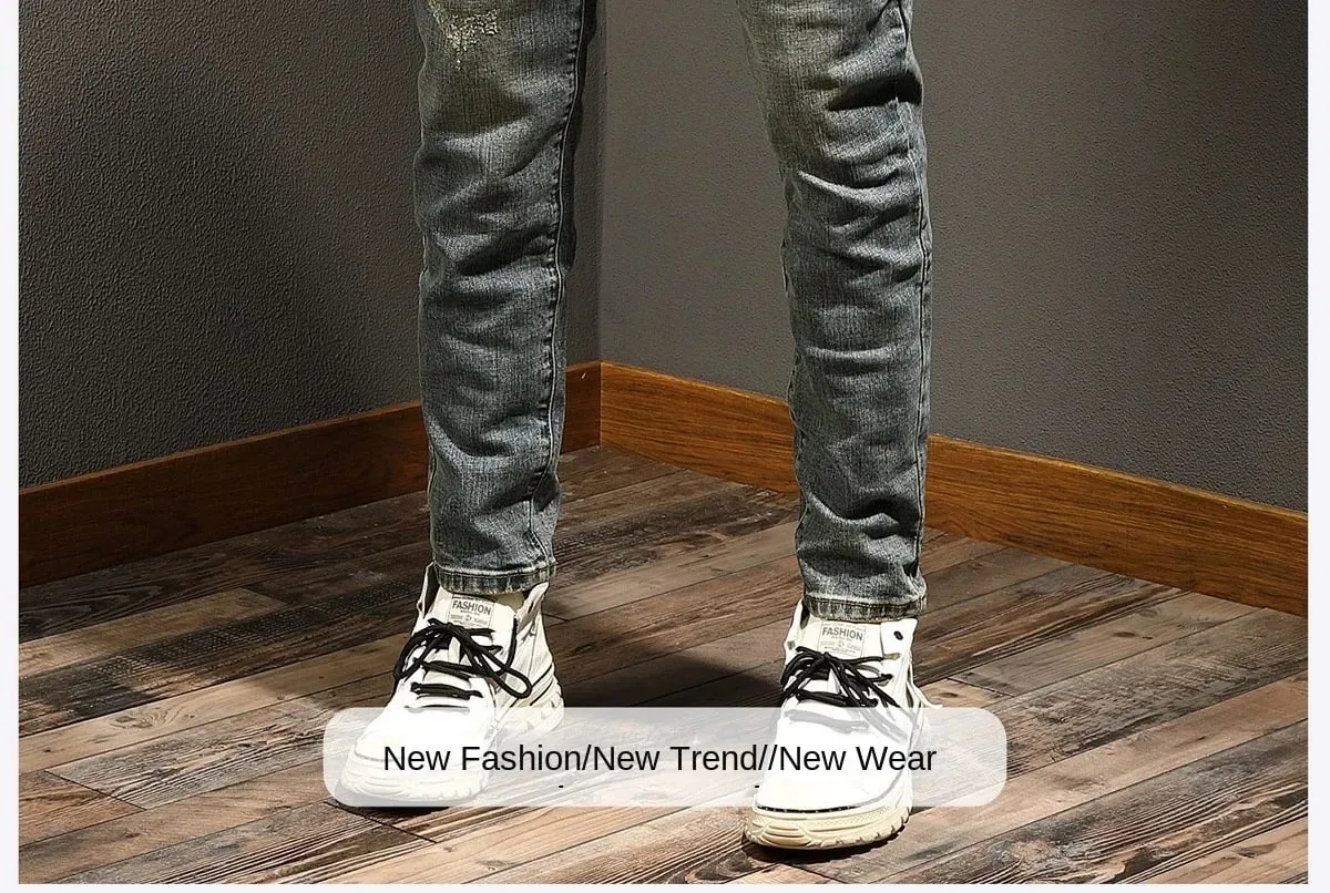 Classic minimalist retro blue jeans men's stretch slim fit 2025 autumn street fashion nostalgic small leg pants