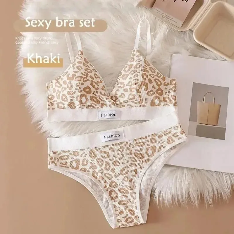Women Seamless Bra Set Sexy Lingerie Low Waist Panties Leopard Bralette Set Vneck Sport Brassiere Female Cotton Underwear — image 10