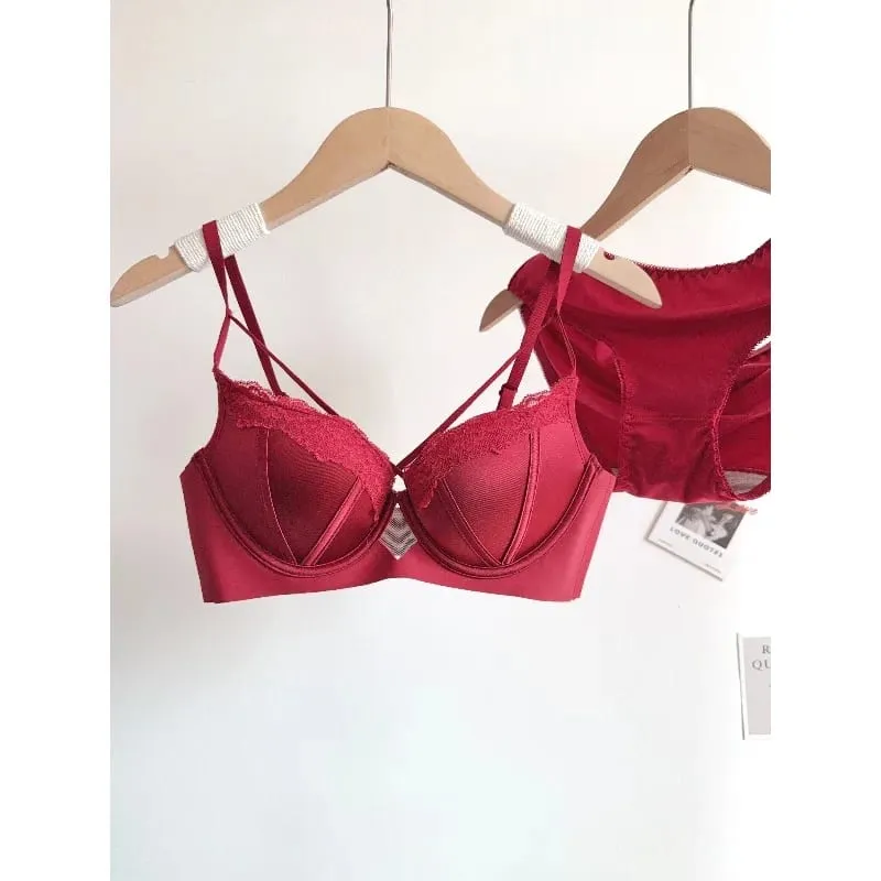 Women Sexy French Lace Push Up Bra Set Polka Dot Small Cup Shaping Sweet Lingerie Breathable Underwear Daily Dating Nightwear — image 5