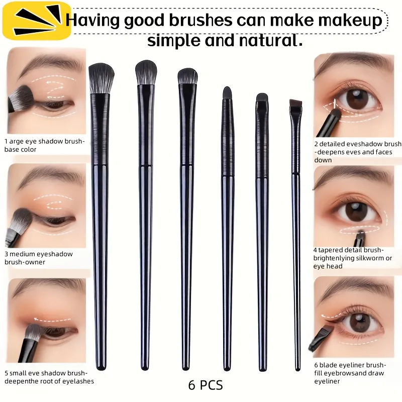 6PCS Eyes Makeup Brushes Set Professional Soft Contouring Eyeshadow Eyeliner Eyebrow Brush Women Facial Beauty Cosmetic Tool — image 3