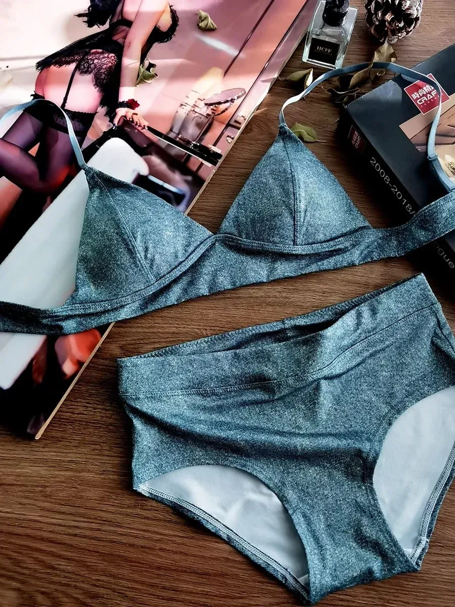 Triangle Cup Bra Set Sexy Leopard Print Ultra Thin Wirefree Bralette & Panty Lingerie for Small Breasts — image 3