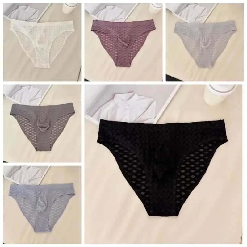 Panties Mesh Thin Men's Underwear Transparent Low Waist Ice Silk Underpants Bubble U Convex Pouch Men Triangle Briefs Male — image 6