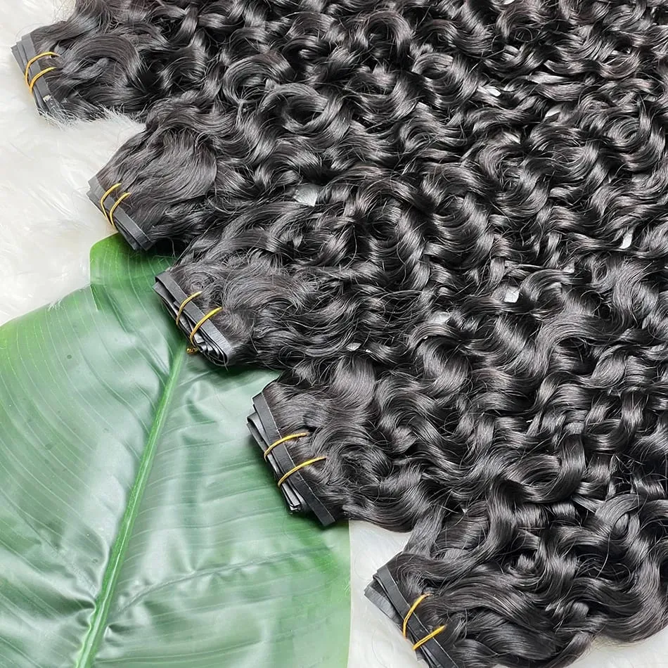 Water Wave Clips in Human Hair Extensions Seamless PU Weft Invisible 100grams 7Pcs/Set Full Unprocessed Raw Hair Natural Color — image 3