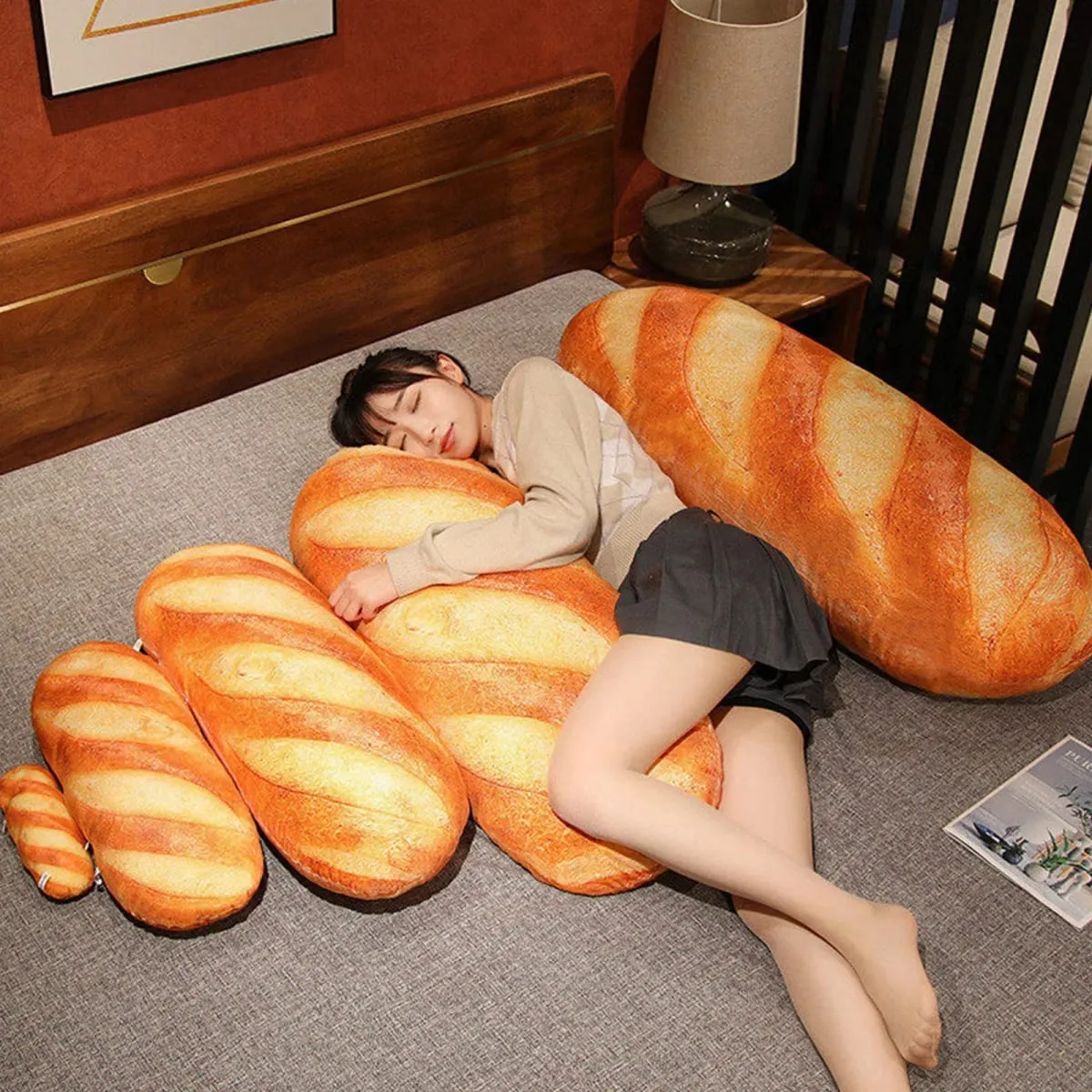 Soft Simulation Bread Pillow Plush Cushion Creative French Baguette Stuffed Toy Long Nap Mat for Home Sofa Decor — image 5