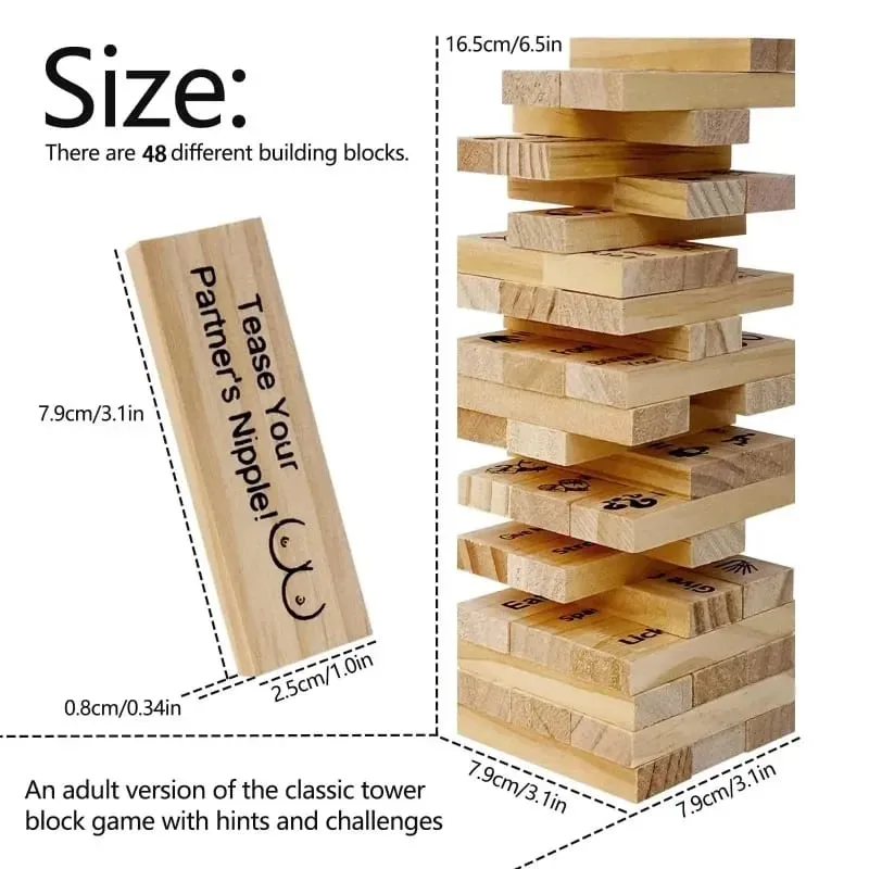 48Pcs Wooden Sex Block Tumbling Tower Stacking GamesGame For Adults Sex Toys Valentine For Couples Erotica Party SM Block