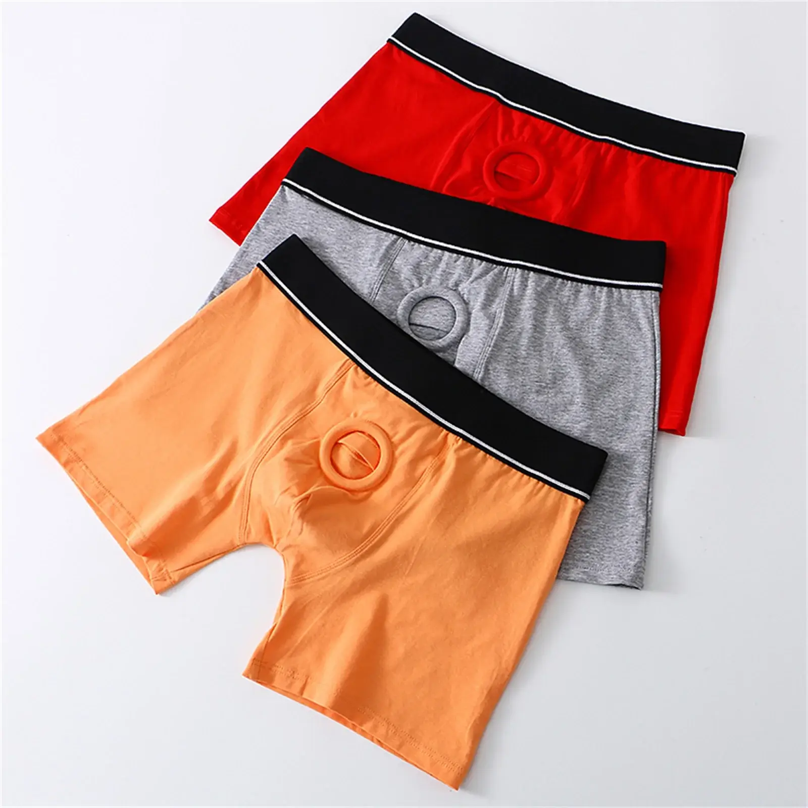Anel peniano masculino sexy jock hole boxers cockring homem shorts roupa interior calcinha de algodão bolsa aberta cuecas longas boxershorts — image 4