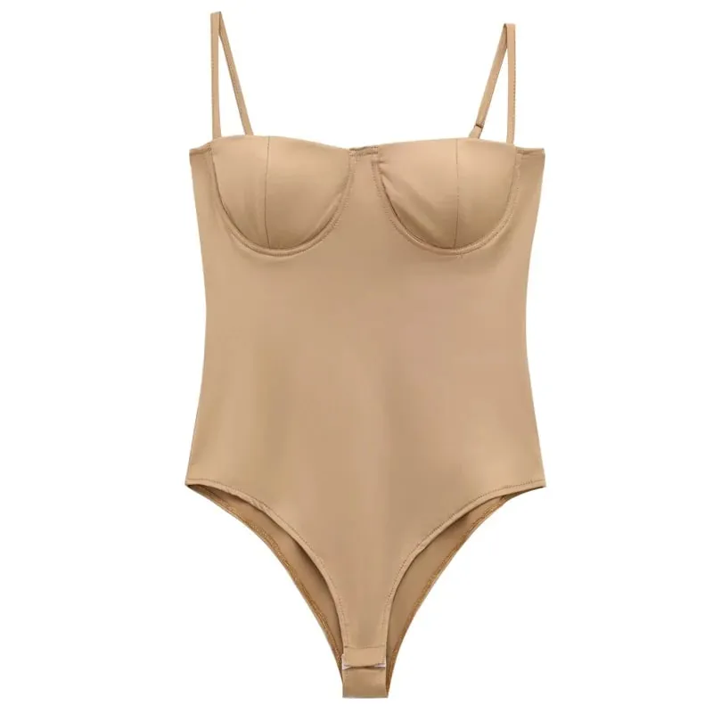 Slip Bodysuit Women Autumn Sexy Green Khaki Brown Thong Bodysuit Woman Sleeveless Backless Cup Lingerie Slimming Bodysuits — image 6