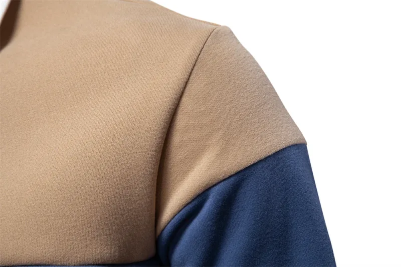Nova primavera masculina com capuz de mistura de algodão em bloco colorido para negócios estilo casual moletom de manga comprida — image 20