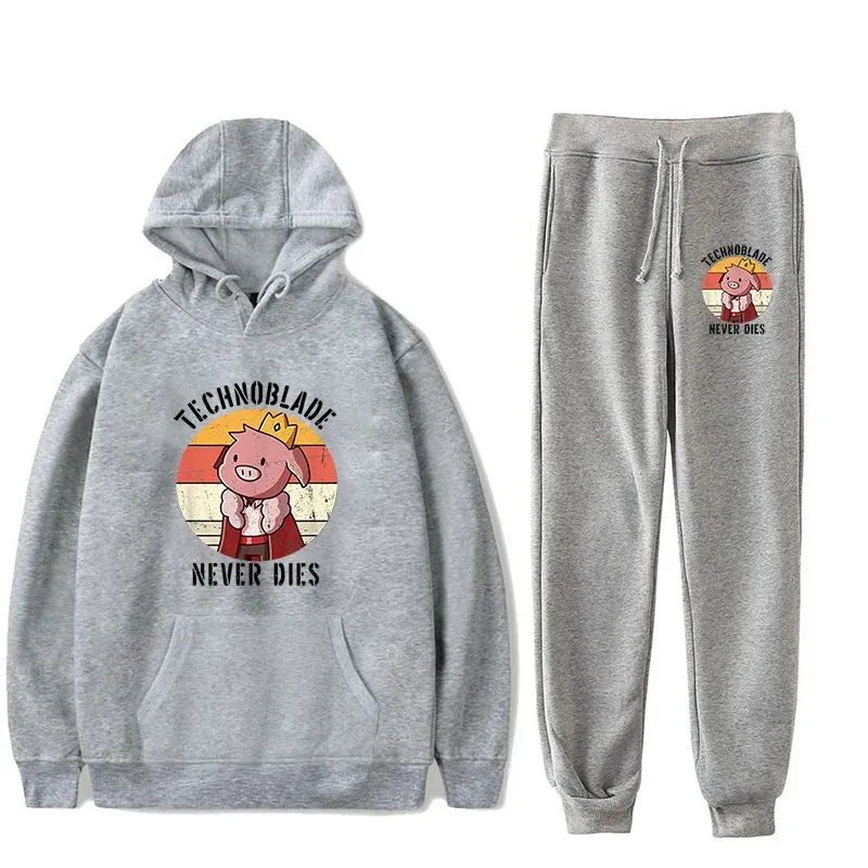 Harajuku Comfortable technoblade Print Sweatshirt Sweatpants Suit Men/Women Hoodies+ Trousers Suit Cute 2 Piece Set Clothes — image 4