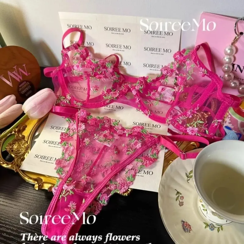 Sexy French Lingerie Set Floral Embroidery Sheer Mesh Bra with Soft Underwire Comfort Support for Large Bust CA S-XL MOYISU Bras — image 14