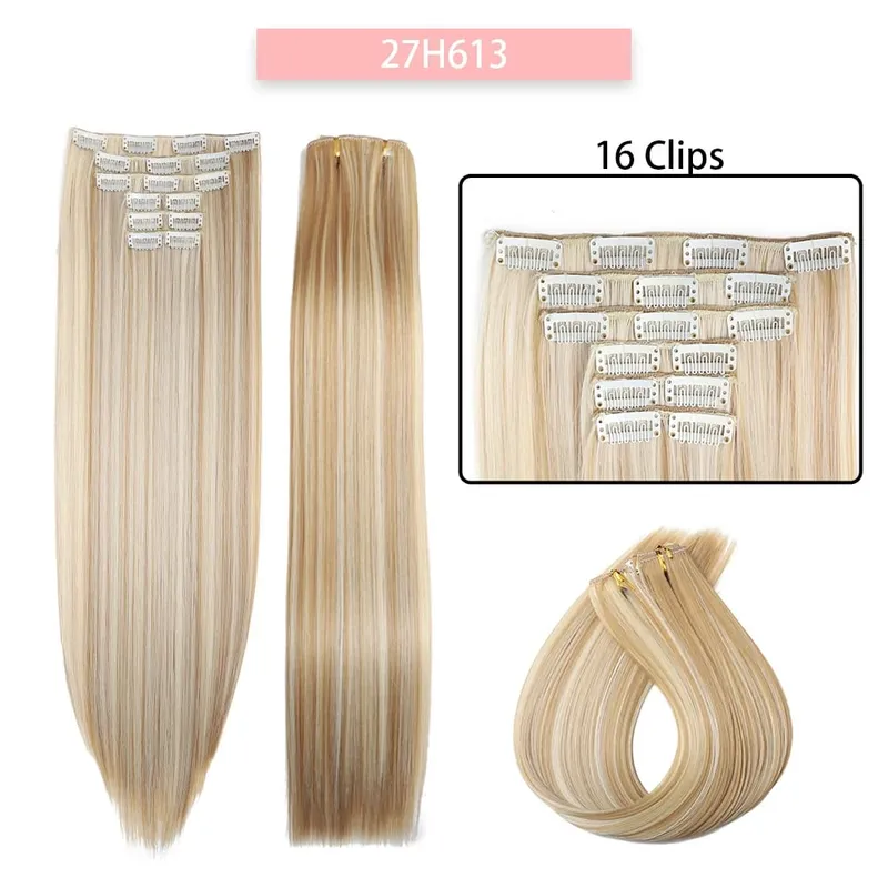 6-Piece Set 24-Inch Synthetic Clip-On Hair Extensions Straight Hair Removable Lightweight Synthetic Wig Women's Exclusive — image 21