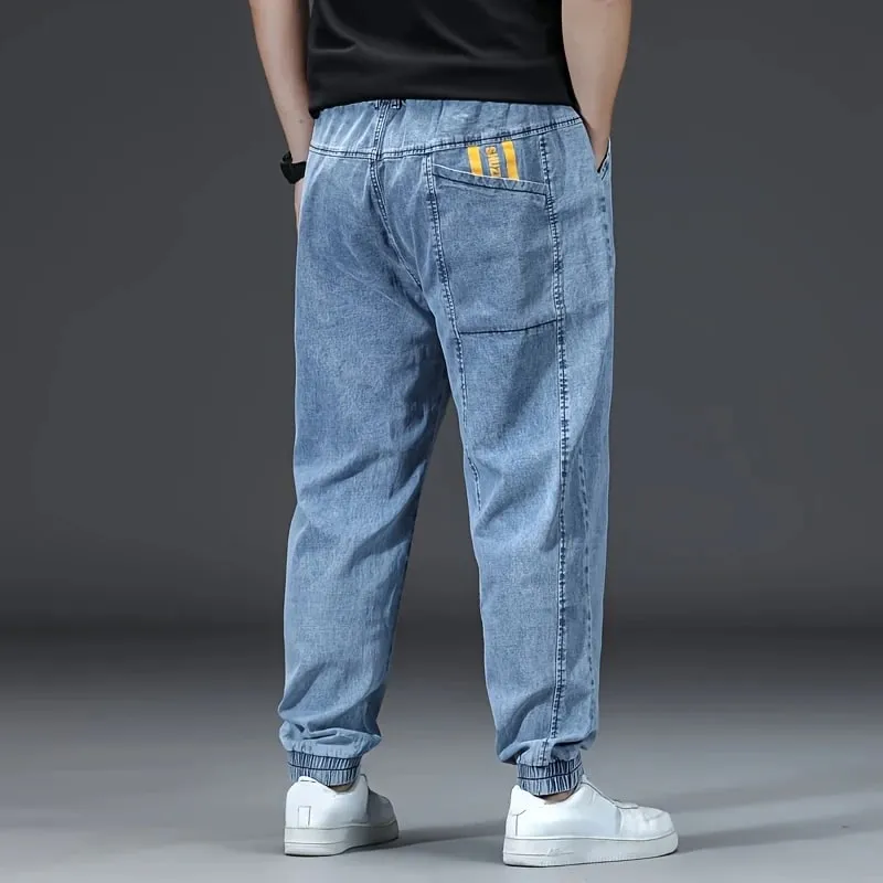 Men's Elastic Waist Loose Straight Jogger Jeans Plus Size Cuffed Ankle Denim Pants pantalones hombre Casual Trousers — image 4