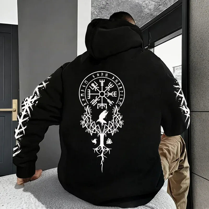 Winter and Autumn Edition Viking Nordic Runes Printed Men's Large-Sized Hooded Sweatshirt para sa Street Casual Wear — image 2