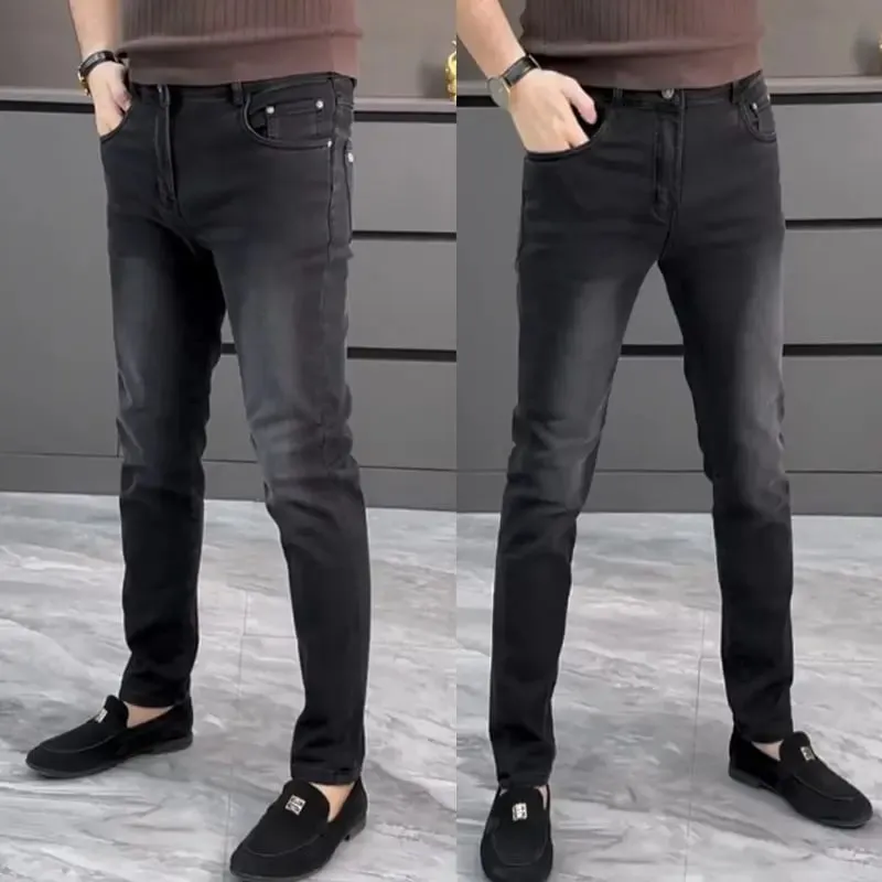 High-end Jeans Men's Spring and Summer Versatile Slim Pants Black Trendy Brand Business Trousers Men Clothing Low Rise Jeans — image 3