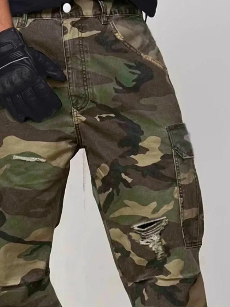 Men's Spring Fashion Casual Jeans Streetwear Camouflage Cargo Pants Distressed Ripped Wide Leg Trendy Daily Wear Loose Trousers — image 5