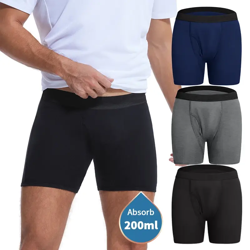 Mens Absorbent Incontinence Underwear Washable Open Fly Leakage Protective Briefs Adult Leak Proof Boxer 3 Pack — image 4