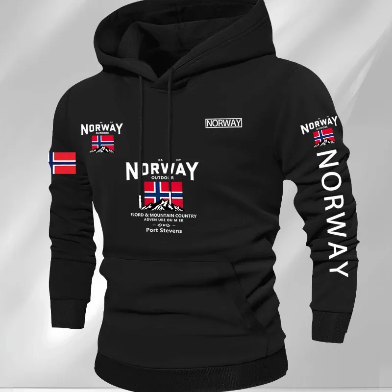 Norwegian Print Fashion Men Women Hooded Sweatshirt Autumn Winter Daily Outdoor Vacation Fitness Casual Loose Warm Sportswear — image 2