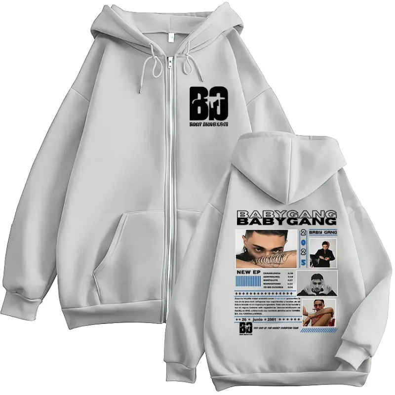 Rapper Baby Gang 2025 Album Dragkedja Hoody Herr Hip Hop Gothic Långärmad Zip Up Sweatshirt Vintage Oversized kappor Jacka Luvtröjor — image 8