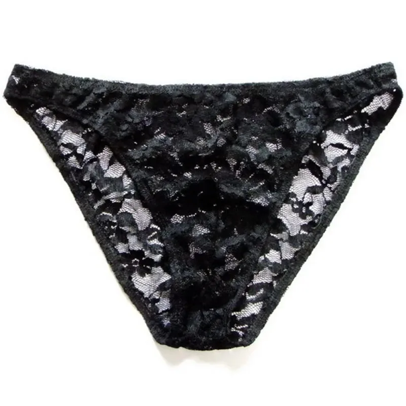 Sexy Men Lace Transparent Briefs Perspective Underwear Hollow Out Rose Mesh Low Rise Panty na Lalaki — image 3