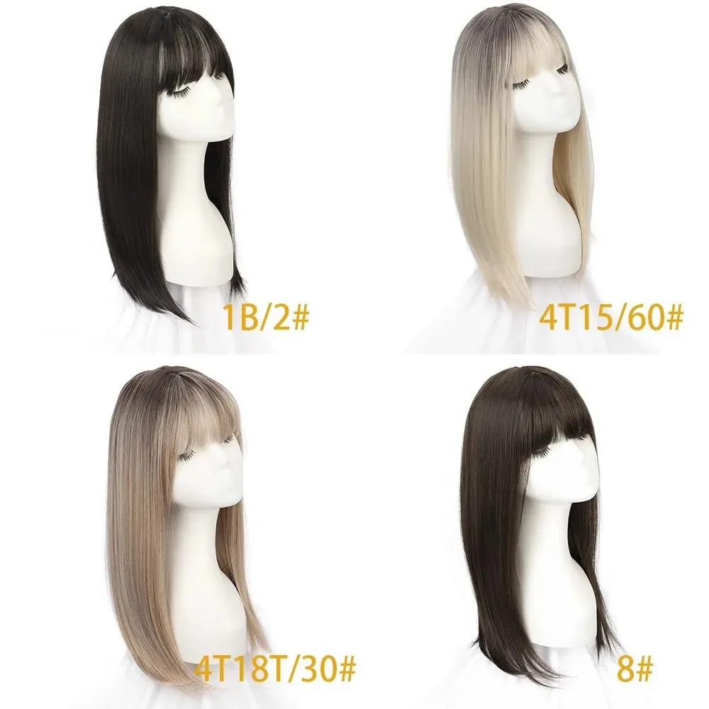 Synthetic Hair Woman Topper Clip In With Bangs Hairpiece Hair Extension Thin Breathable Blonde Toppers Hair Women Wig Fake Hair — image 5