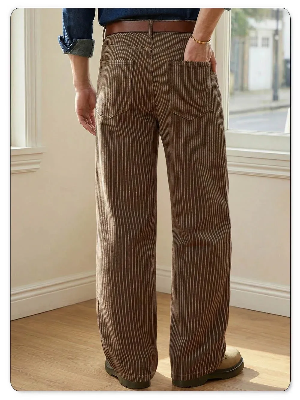 Japanese Korean Vertical Striped Jacquard Wide-leg Jeans British Retro Striped Business Casual Baggy-Fitting Denim Pants
