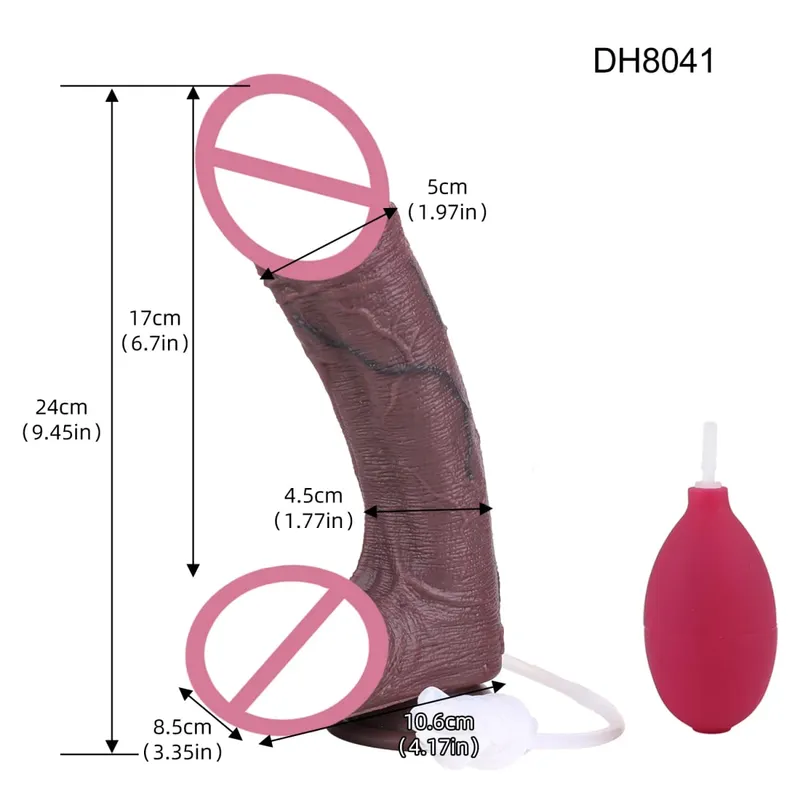 Silicone Lifelike Double Layers Ejaculating Penis Squirting Long Dildo With Sucker Anal Sex Toys Para sa Lalaki Babae Masturbator — image 15